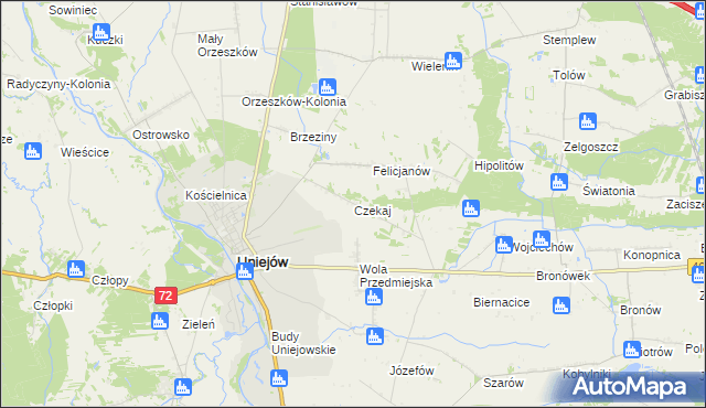 mapa Czekaj gmina Uniejów, Czekaj gmina Uniejów na mapie Targeo