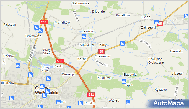 mapa Czekanów gmina Ostrów Wielkopolski, Czekanów gmina Ostrów Wielkopolski na mapie Targeo