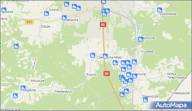 mapa Czeremcha-Wieś, Czeremcha-Wieś na mapie Targeo