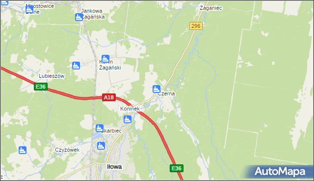 mapa Czerna gmina Iłowa, Czerna gmina Iłowa na mapie Targeo