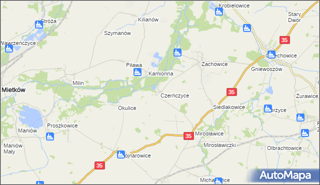 mapa Czerńczyce gmina Kąty Wrocławskie, Czerńczyce gmina Kąty Wrocławskie na mapie Targeo