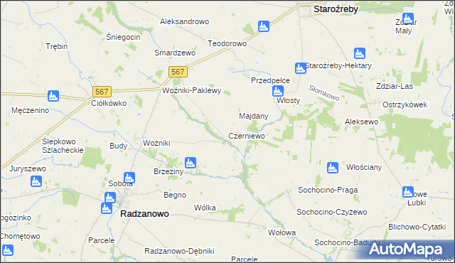 mapa Czerniewo gmina Radzanowo, Czerniewo gmina Radzanowo na mapie Targeo