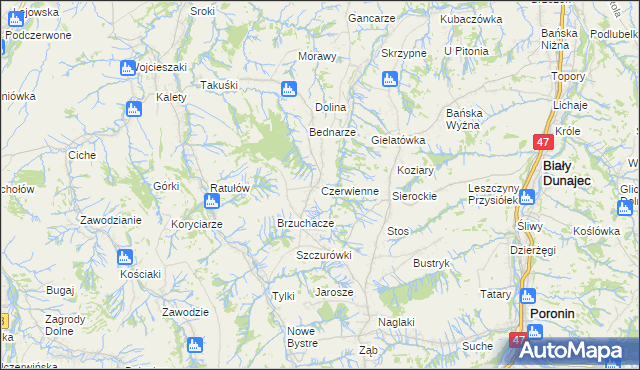 mapa Czerwienne, Czerwienne na mapie Targeo
