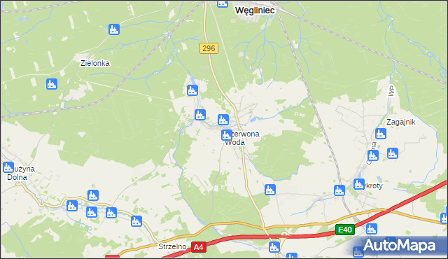 mapa Czerwona Woda gmina Węgliniec, Czerwona Woda gmina Węgliniec na mapie Targeo