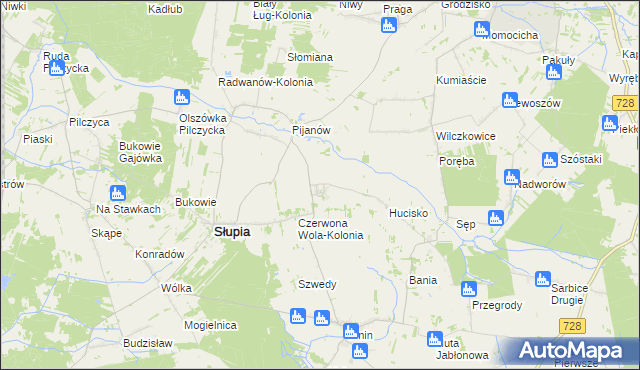 mapa Czerwona Wola gmina Słupia Konecka, Czerwona Wola gmina Słupia Konecka na mapie Targeo