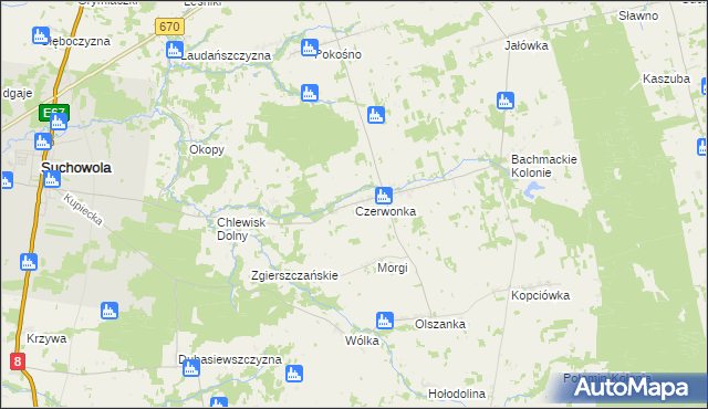 mapa Czerwonka gmina Suchowola, Czerwonka gmina Suchowola na mapie Targeo