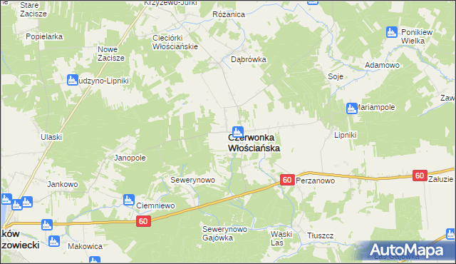 mapa Czerwonka Włościańska, Czerwonka Włościańska na mapie Targeo