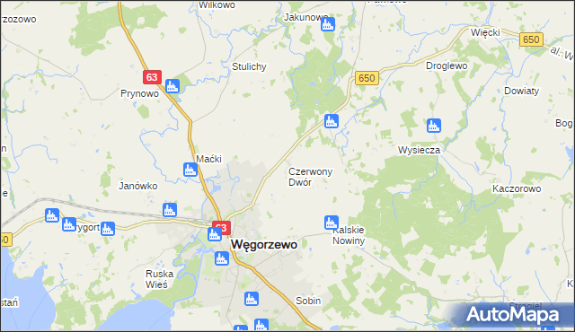 mapa Czerwony Dwór gmina Węgorzewo, Czerwony Dwór gmina Węgorzewo na mapie Targeo