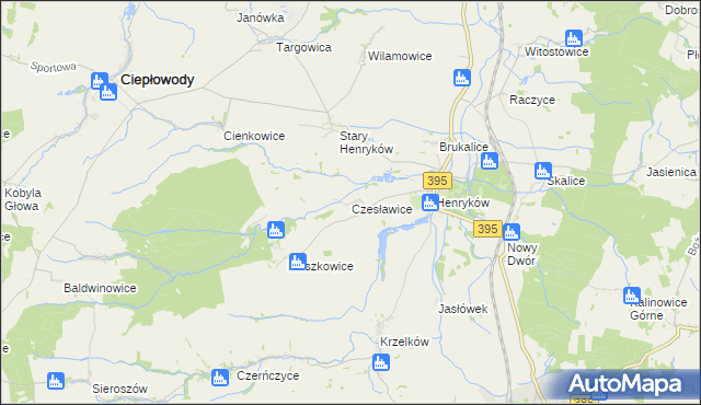 mapa Czesławice gmina Ciepłowody, Czesławice gmina Ciepłowody na mapie Targeo