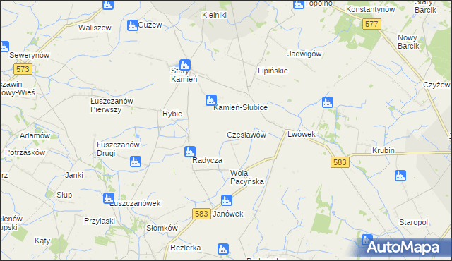 mapa Czesławów gmina Pacyna, Czesławów gmina Pacyna na mapie Targeo