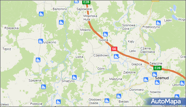 mapa Częstkowo gmina Szemud, Częstkowo gmina Szemud na mapie Targeo