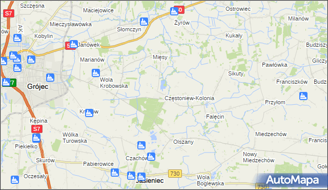 mapa Częstoniew-Kolonia, Częstoniew-Kolonia na mapie Targeo