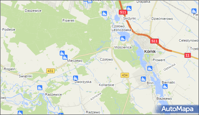 mapa Czołowo gmina Kórnik, Czołowo gmina Kórnik na mapie Targeo