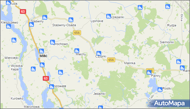 mapa Czyprki gmina Miłki, Czyprki gmina Miłki na mapie Targeo