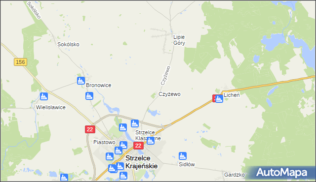 mapa Czyżewo gmina Strzelce Krajeńskie, Czyżewo gmina Strzelce Krajeńskie na mapie Targeo