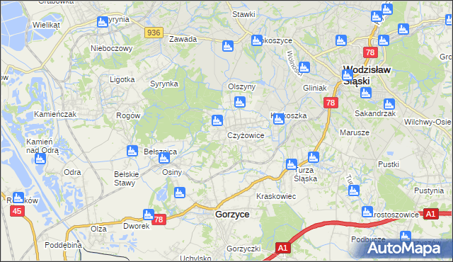 mapa Czyżowice gmina Gorzyce, Czyżowice gmina Gorzyce na mapie Targeo