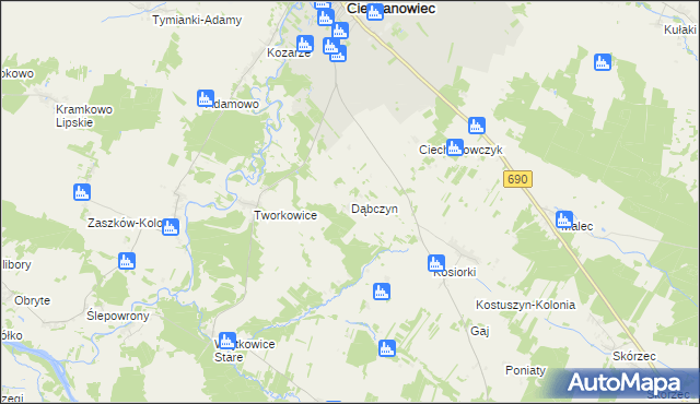 mapa Dąbczyn, Dąbczyn na mapie Targeo