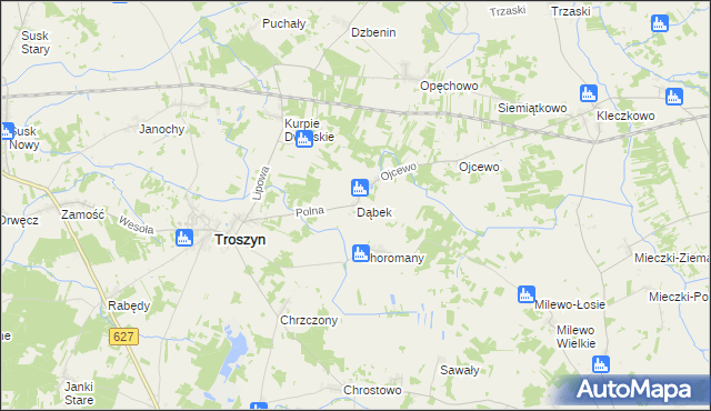 mapa Dąbek gmina Troszyn, Dąbek gmina Troszyn na mapie Targeo