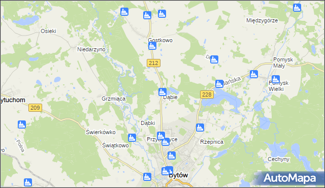 mapa Dąbie gmina Bytów, Dąbie gmina Bytów na mapie Targeo
