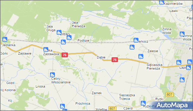 mapa Dąbie gmina Łuków, Dąbie gmina Łuków na mapie Targeo