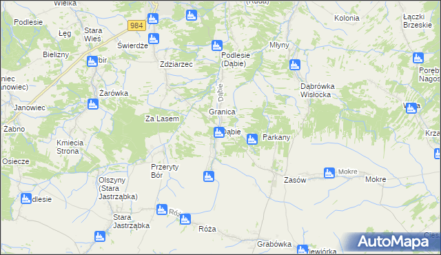 mapa Dąbie gmina Radomyśl Wielki, Dąbie gmina Radomyśl Wielki na mapie Targeo