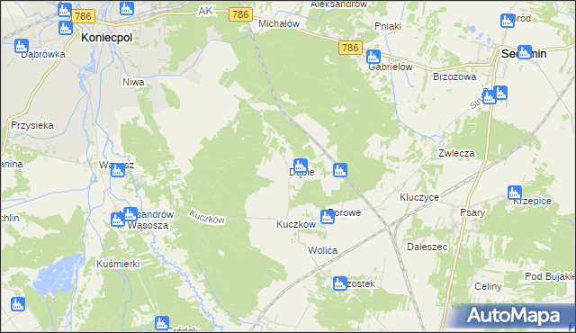 mapa Dąbie gmina Secemin, Dąbie gmina Secemin na mapie Targeo