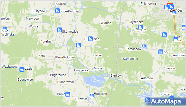 mapa Dąbie gmina Żarnów, Dąbie gmina Żarnów na mapie Targeo