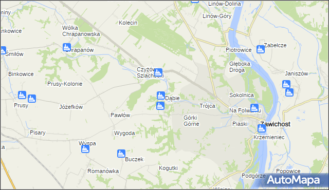 mapa Dąbie gmina Zawichost, Dąbie gmina Zawichost na mapie Targeo