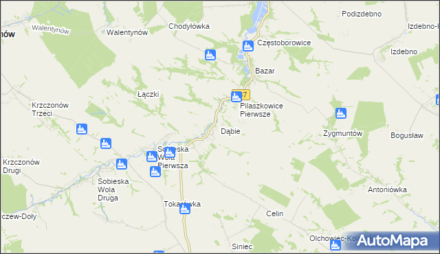 mapa Dąbie gmina Żółkiewka, Dąbie gmina Żółkiewka na mapie Targeo