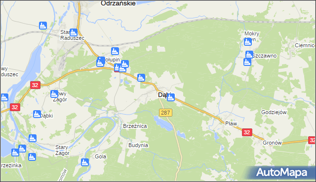 mapa Dąbie powiat krośnieński, Dąbie powiat krośnieński na mapie Targeo