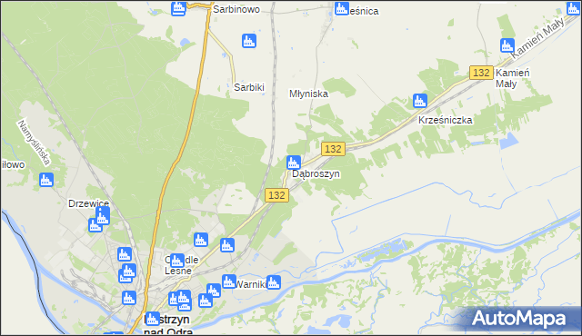 mapa Dąbroszyn gmina Witnica, Dąbroszyn gmina Witnica na mapie Targeo