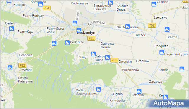 mapa Dąbrowa Dolna gmina Bodzentyn, Dąbrowa Dolna gmina Bodzentyn na mapie Targeo