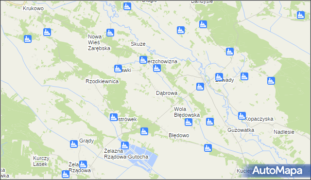 mapa Dąbrowa gmina Baranowo, Dąbrowa gmina Baranowo na mapie Targeo