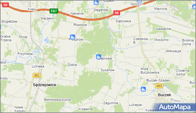 mapa Dąbrowa gmina Buczek, Dąbrowa gmina Buczek na mapie Targeo