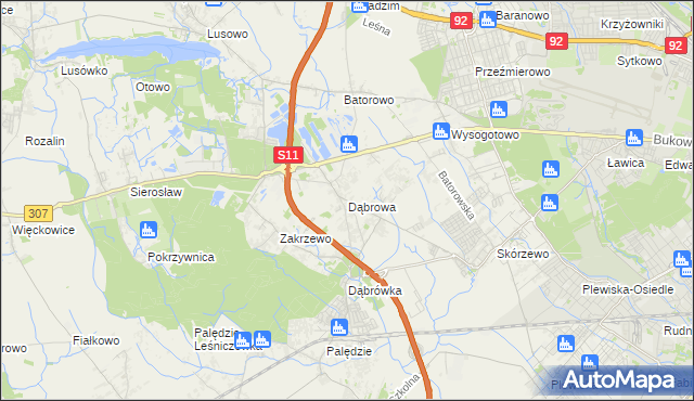 mapa Dąbrowa gmina Dopiewo, Dąbrowa gmina Dopiewo na mapie Targeo