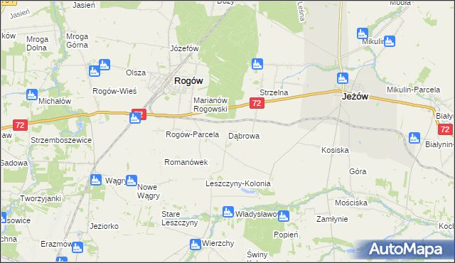 mapa Dąbrowa gmina Jeżów, Dąbrowa gmina Jeżów na mapie Targeo