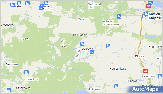 mapa Dąbrowa gmina Kamień Krajeński, Dąbrowa gmina Kamień Krajeński na mapie Targeo