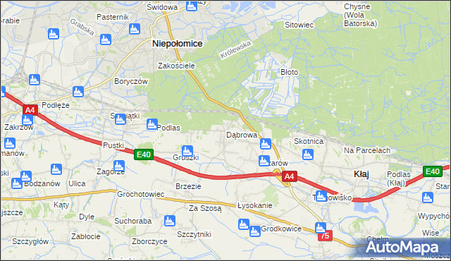 mapa Dąbrowa gmina Kłaj, Dąbrowa gmina Kłaj na mapie Targeo