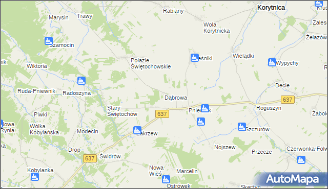 mapa Dąbrowa gmina Korytnica, Dąbrowa gmina Korytnica na mapie Targeo