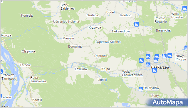 mapa Dąbrowa gmina Łaskarzew, Dąbrowa gmina Łaskarzew na mapie Targeo