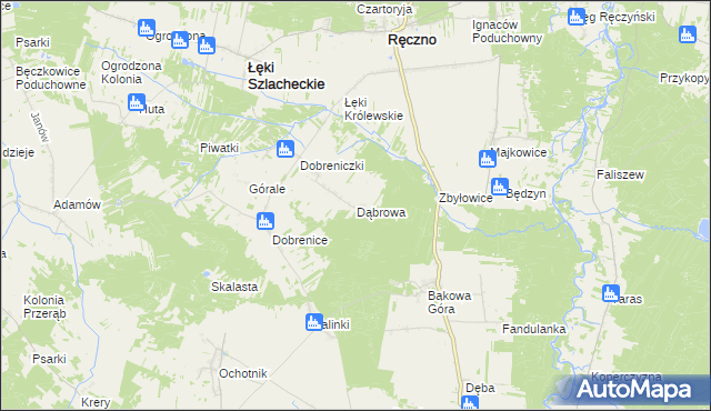 mapa Dąbrowa gmina Łęki Szlacheckie, Dąbrowa gmina Łęki Szlacheckie na mapie Targeo