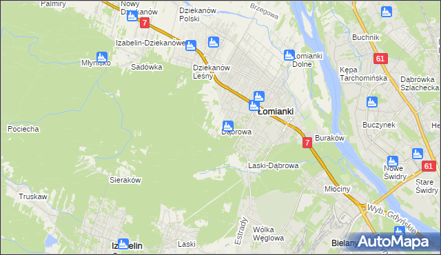 mapa Dąbrowa gmina Łomianki, Dąbrowa gmina Łomianki na mapie Targeo