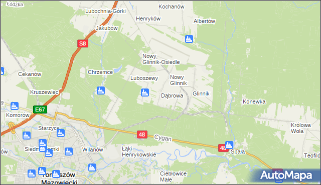 mapa Dąbrowa gmina Lubochnia, Dąbrowa gmina Lubochnia na mapie Targeo