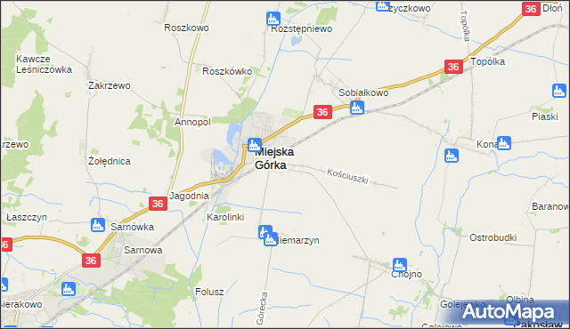 mapa Dąbrowa gmina Miejska Górka, Dąbrowa gmina Miejska Górka na mapie Targeo