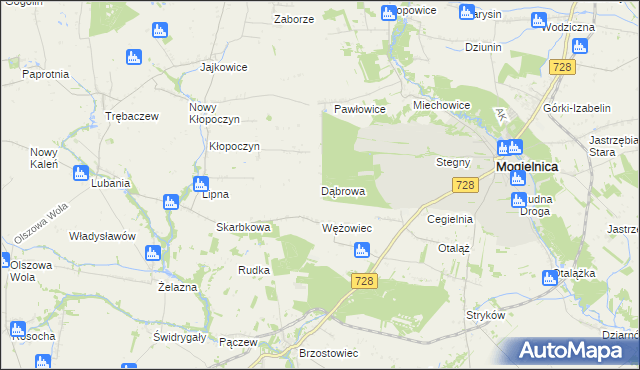 mapa Dąbrowa gmina Mogielnica, Dąbrowa gmina Mogielnica na mapie Targeo