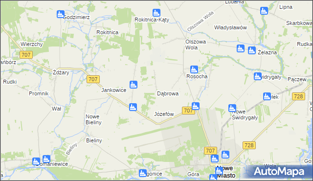 mapa Dąbrowa gmina Nowe Miasto nad Pilicą, Dąbrowa gmina Nowe Miasto nad Pilicą na mapie Targeo