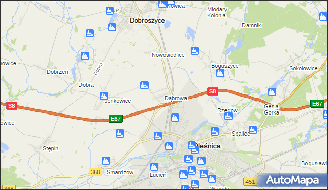 mapa Dąbrowa gmina Oleśnica, Dąbrowa gmina Oleśnica na mapie Targeo