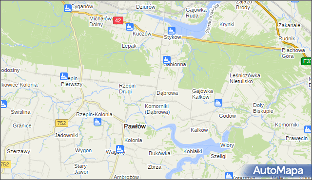 mapa Dąbrowa gmina Pawłów, Dąbrowa gmina Pawłów na mapie Targeo