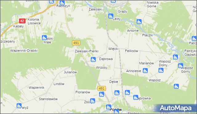 mapa Dąbrowa gmina Popów, Dąbrowa gmina Popów na mapie Targeo