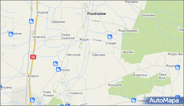 mapa Dąbrowa gmina Rozdrażew, Dąbrowa gmina Rozdrażew na mapie Targeo